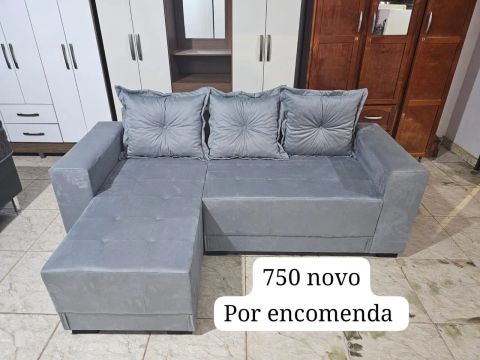 Sofá de Canto 3 Lugares Cinza - Novo