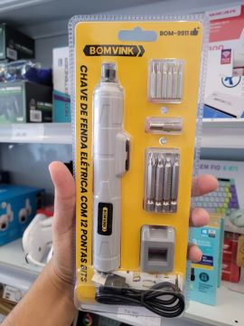 CHAVE DE FENDA ELÉTRICA COM 12 PONTAS BITS RECARREGÁVEL BOM-9911