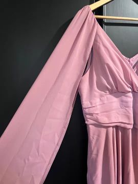 Vestido Festa Longo Rosa Canela com Mangas