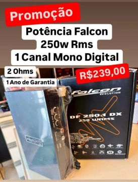 Potencia falcon 250.1 250w Rms 1 Canal Grave Mono Trio Bob Modulo Subwoofer