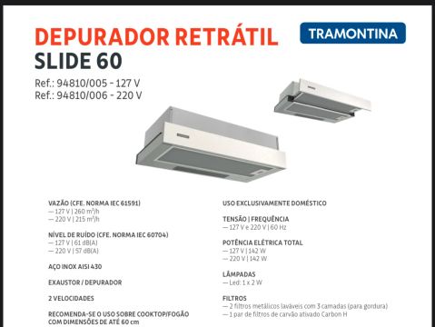 Depurador Retrátil Tramontina Slide 60 - 127V/220V
