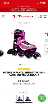 Patins Infantil Energy Rosa - Abec-5 ( calça do 32 até o 35)
