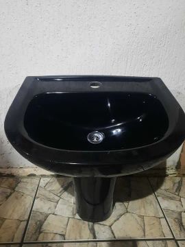 Combo Lavatorio Com Coluna Suspensa Etna Glossy Black Icasa