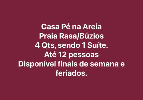 Casa Pé na Areia - Praia Rasa/Búzios - Até 12 pessoas