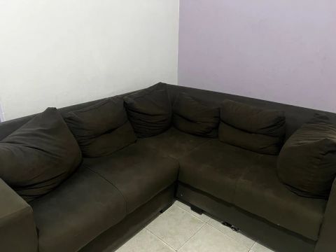 Sofá de Canto em Suede Marrom - 5 Lugares