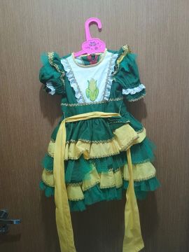 Vestido Infantil Festa Junina - Verde e Amarelo