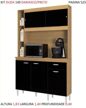 Armário de Cozinha 140cm Damasco/Preto Novo