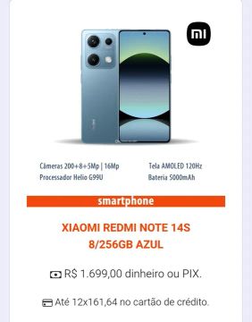 Xiaomi Redmi Note 14S 8GB/256GB Azul - Novo