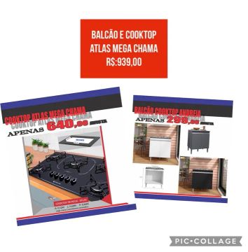 Cooktop Atlas Mega Chama 5 Bocas + Balcão Andreia