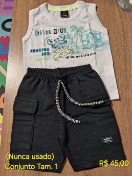 Conjunto Bebê - Short e Blusa - Mundo Mania - Tamanho 1 - Novo