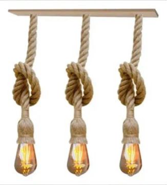 Lustre Pendente de Corda de Sisal 3 Lâmpadas