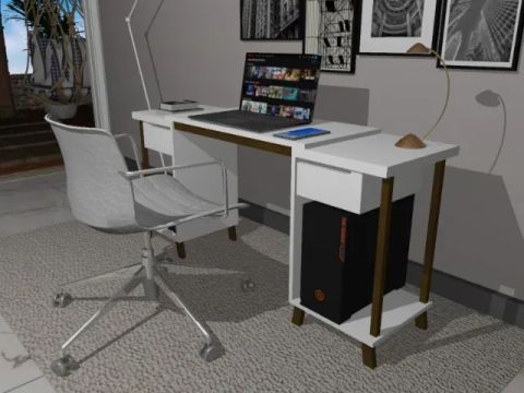 Mesa de Escritório Delluxe Wood. Em Madeira Maciça L150CM X P40cm x A75CM.