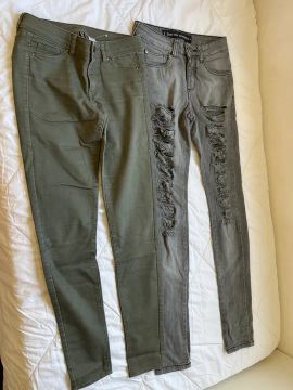 Calças Jeans feminina- Cinza e Verde