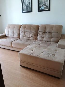 Sofá reclinável com Chaise em Suede Bege 3,20 m