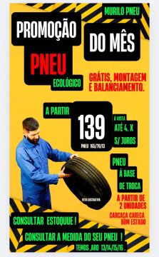 Pneu 165/70/13, até 4 x s/juros