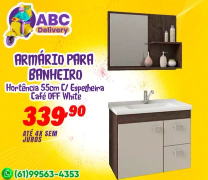 Armário Para Banheiro Hortência 55cm Com Espelheira Café OFF White 