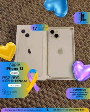 IPHONE 13, 256GB, BRANCO, SEMINOVO NA GARANTIA, EXCLUSIVO!