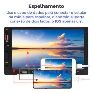 Central Multimídia 7 Pol Bluetooth Espelhamento