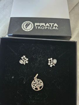 Brincos e Pingente Árvore da Vida Prata Tropical
