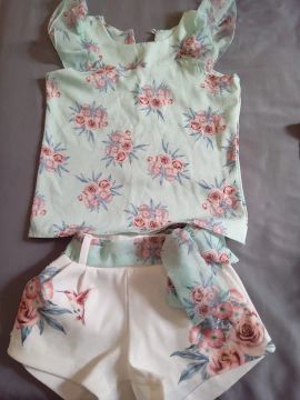 Conjunto Blusa e Short Floral Menina Alfaiataria