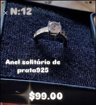 Anel Solitário Prata 925. N:12/13
