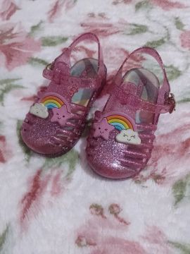 Sandália Bebê com Glitter Rosa