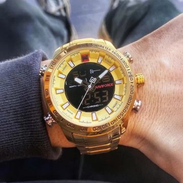 Relógio Naviforce 9093 Gold Inox 3Bar todo funcional