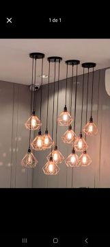 Lustre Moderno de Diamante em Metal Dourado - 9 Lâmpadas