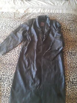 Casaco sobretudo de Couro masculino Longo Preto
