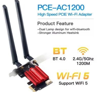 Placa de Rede Wi-Fi PCIe PCE-AC1200 2.4G/5Ghz 1200Mbps