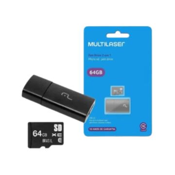 Pen Drive 2 em 1 Leitor USB + Cartão de Memória 64GB MC164 - Multilaser cod: 2905