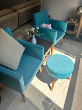 Conjunto de Poltronas e Puff Azul - Design Moderno