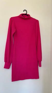 Vestido de Malha Rosa Pink Manga Longa