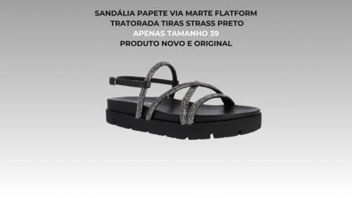 Sandália Papete Via Marte Flatform Tratorada Tiras Strass Preto Tamanho 39