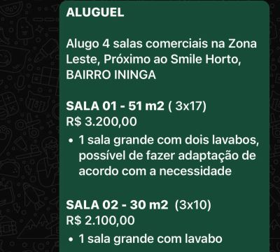 PONTOS COMERCIAIS NA ZONA LESTE NO BAIRRO ININGA A 1 QUADRA DA HOMERO CASTELO BRANCO 