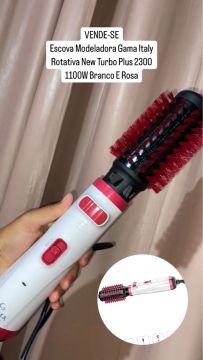 Escova Modeladora Gama Italy Rotativa New Turbo Plus 2300 1100W Branco E Rosa