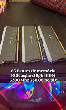 3x Memória RAM Asgard 8GB DDR4 RGB 3200Mhz