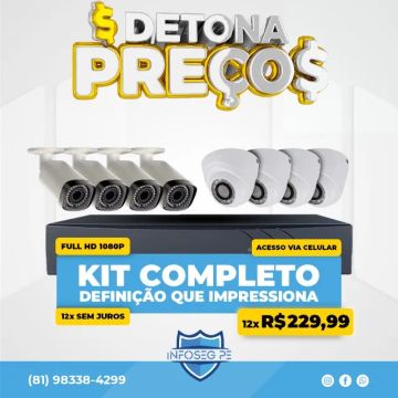 Promoção 8 Câmeras Full Hd 12x de R$ 229,90 Sem Juros (Brinde Microfone Espião)