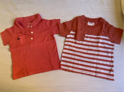 Duas Camisetas para Bebê - Vermelhas e Listradas Carter 