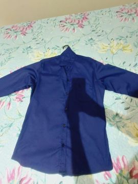 Camisa Social Azul Manga Longa
