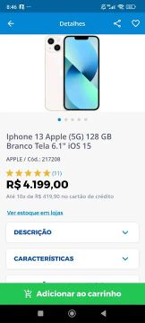 iPhone 13 Apple (5G) 128GB Branco Tela 6.1" iOS 15