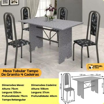 Mesas Tubular Tampo De Granito De 4 ou 6 Cadeiras Pronta Entrega