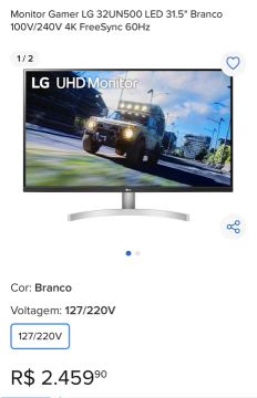 Monitor Gamer LG 32UN500 LED 31.5" Branco 4K FreeSync 60Hz