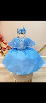 Vestido de Festa Infantil Azul com Detalhes de Borboleta