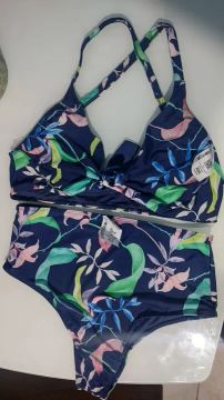 Biquíni estampado floral azul plus size xgg