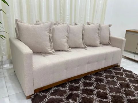 Sofá Cama Casal  2.10m - Bege Linho l8 Molas Bonnel 