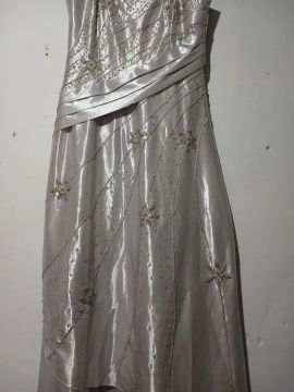 Vestido de Festa Longo Cinza com Pedrarias