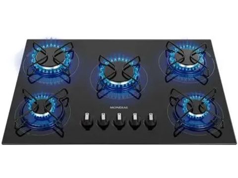 Cooktop 5 Bocas Mondial a Gás GLP Preto Novo na Caixa 