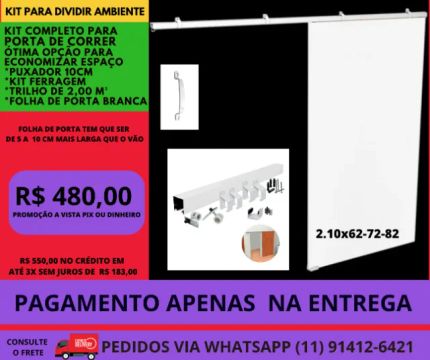 porta suspença de correr para economizar espaço 210x82