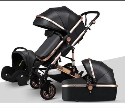 Carrinho de Bebê Luxo - Preto e Dourado